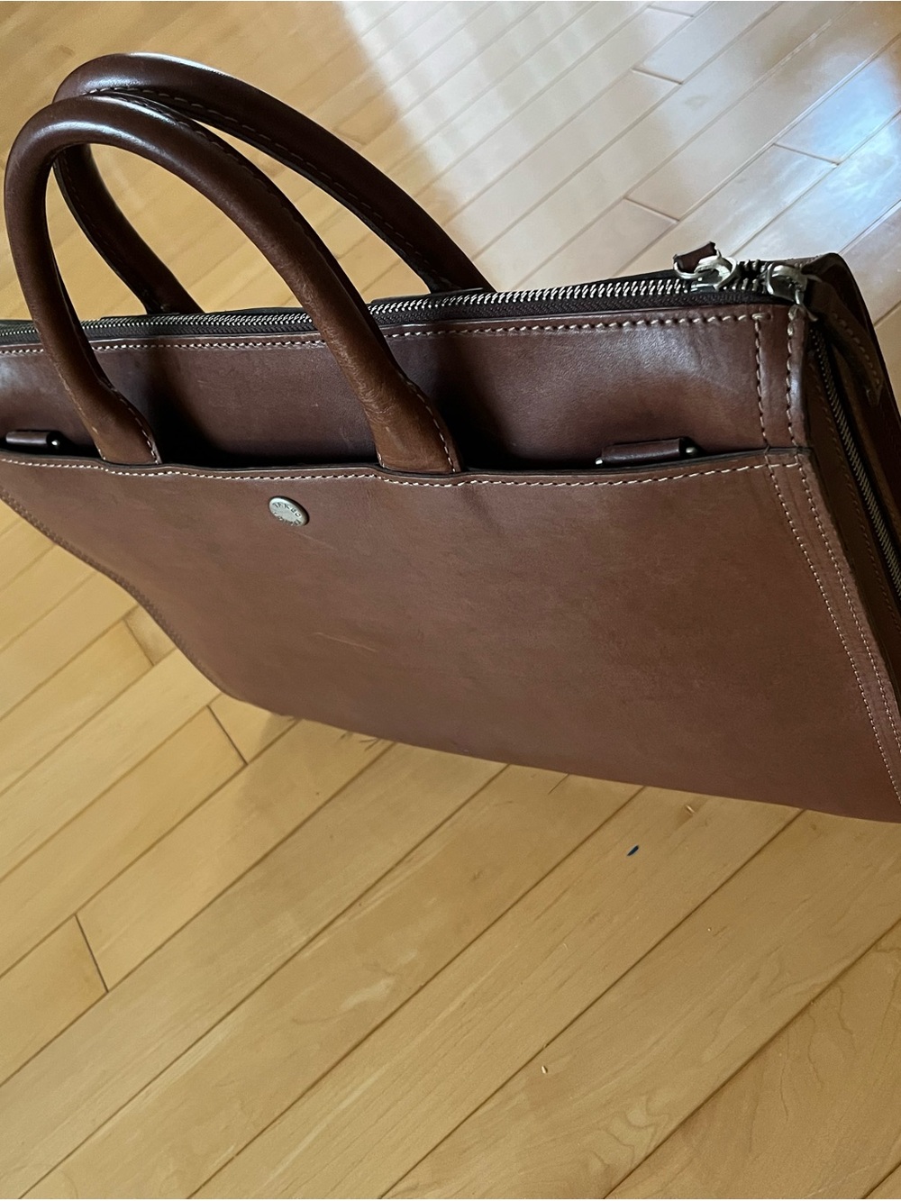 Men's Brown Leather Briefcase with Dual Top Handles